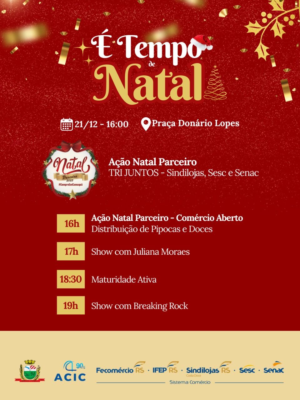Ação Natal Parceiro neste domingo (21/12) vai reunir comunidade e fortalecer o comércio em Camaquã